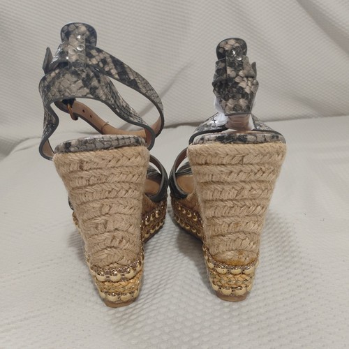 Qupid Wedge Sandals Size 6 Taupe Black Snakeskin Studded Espadrille Wedge - Picture 8 of 24