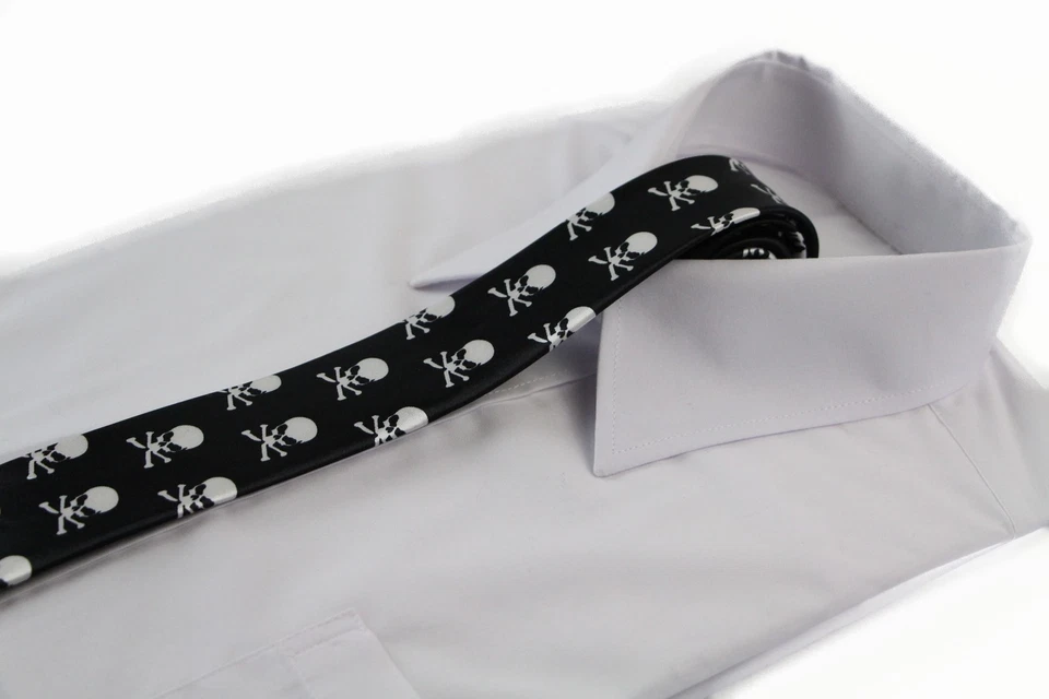 Mens Black & White Skulls 5cm Skinny Neck Tie - Image 2 of 3