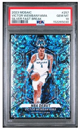2023-24 Panini Mosaic Victor Wembanyama Fast Break Silver Disco Prizm PSA 10 RC