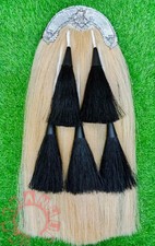 Handmad Real White Long Horse Hair Scottish Kilt Sporran with 5 Black Tessels