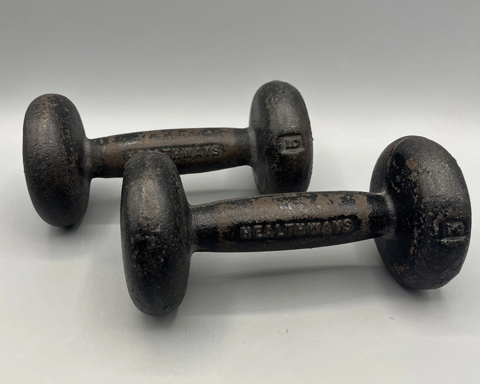 Vintage Healthways 5 lb Cast Iron Dumbells Weights Lot Of 2/ 10lb Total