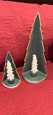 Pair Green Ceramic Christmas Tree Candle Holders