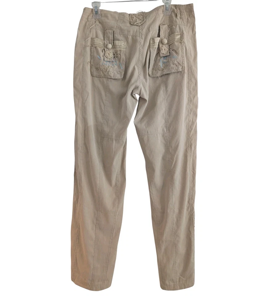 Style Bohemian Cargo Pants Button Fly Embroidered Women's 8 Slash Pockets Unique - Image 4 of 4