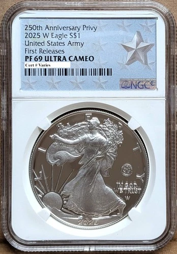 2025 w silver eagle army 250th anniversary privy ngc pf69 fr star