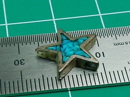 Vtg Sterling Silver Inlay Crushed Turquoise Stone Thick STAR Slide Charm Pendant - Imagen 12 de 16