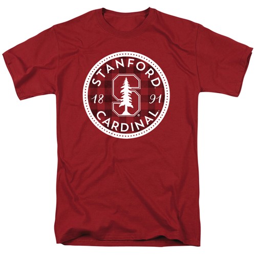 Stanford University Adult T-Shirt Plaid Badge, Cardinal, S-3XL