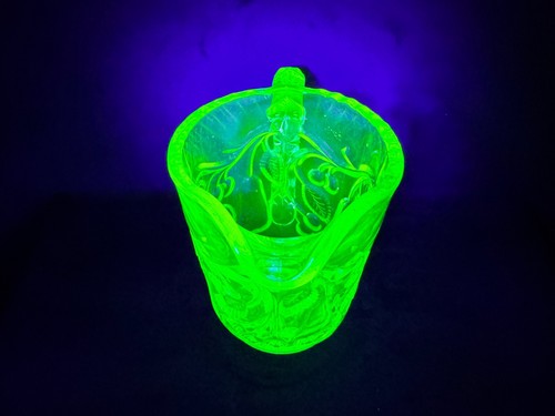 Uranium Glass Crown Crystal Fruit Series Jug Pears & Strawberries #464 Glows Vtg - Picture 13 of 16