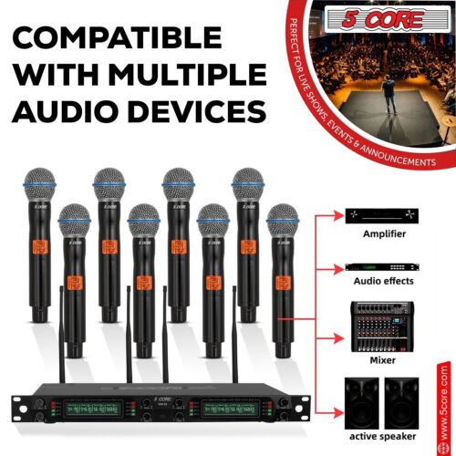 5Core Wireless Microphones 8 Channel Dynamic Karaoke UHF Singing Mic System - Picture 11 of 15