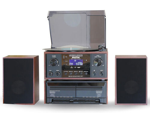 Steepletone Boston 5 en 1 Centro de Música Bluetooth Reproductor de Discos CD Cassette Madera - Imagen 3 de 7