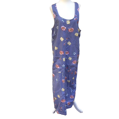 VTG Express Overall Jumper Dress Womens Large Denim Floral Blue Maxi 90s - Picture 4 of 14
