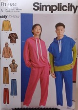 11184 Simplicity SEWING Pattern UNCUT misses men xs-xxl knit hoodie pants tees