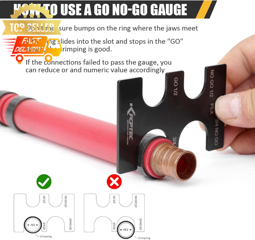 PEX Clamp Tool Kit 1/2" 3/4" Crimping Tool Copper Rings Go/No-Go Gauge F1807 - Picture 6 of 12