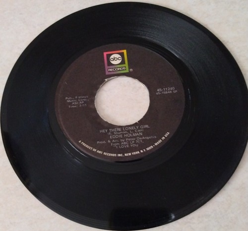 Eddie Holman  Hey There Lonely Girl / It's All in the Game  1969 ABC 45-11240 VG - Picture 3 of 4