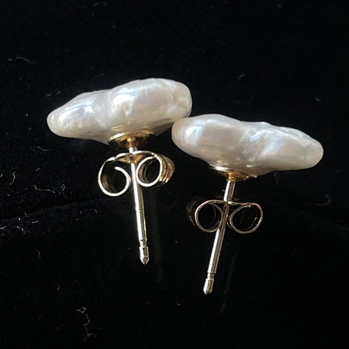 Preciosos aretes de oro con perlas de corazón barroco Keshi natural del Mar del Sur de 12 mm AAA - Imagen 7 de 11