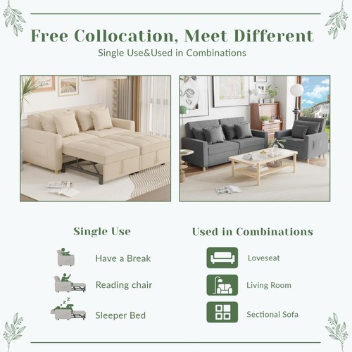 Loveseat Convertible Sleeper Sofa Bed 3-in-1 Sleeper Chair Pull Out Daybed Sofa - Picture 58 of 60