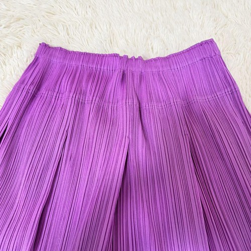Issey Miyake PLEATS PLEASE Flare Skirt Below Knee Stretch Pleated Purple L Size - Picture 2 of 14