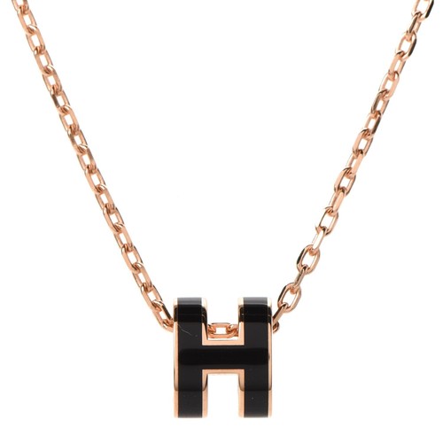 Hermes Rosegold Mini Pop H Anhänger Halskette schwarz neu authentisch - Bild 1 von 4