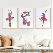 Ballerina Watercolour Art Print Set of 3 - Girls Room Decor - Gift for Ballerina