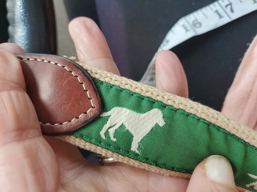 Men's/Boys Leather Green Canvas Woven Ribbon Belt Dogs Print Sz 32 - Picture 2 of 7