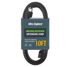 10ft Outdoor Extension Cord Waterproof 16/3 SJTW 13A 125V 1625W Black