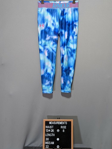 Under Armour Girls~HeatGear Armour Ankle Crop Leggings~Blue tie dye Fast Ship XL - Picture 2 of 6