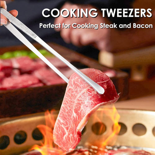 2Pcs Kitchen Tweezers Stainless Food Tongs Chef Tweezers 12 Inch Tweezers Tongs - Picture 4 of 12