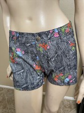 Women  s Grey Floral Cotton Casual Summer Zipper Opened Size L Shorts Pants