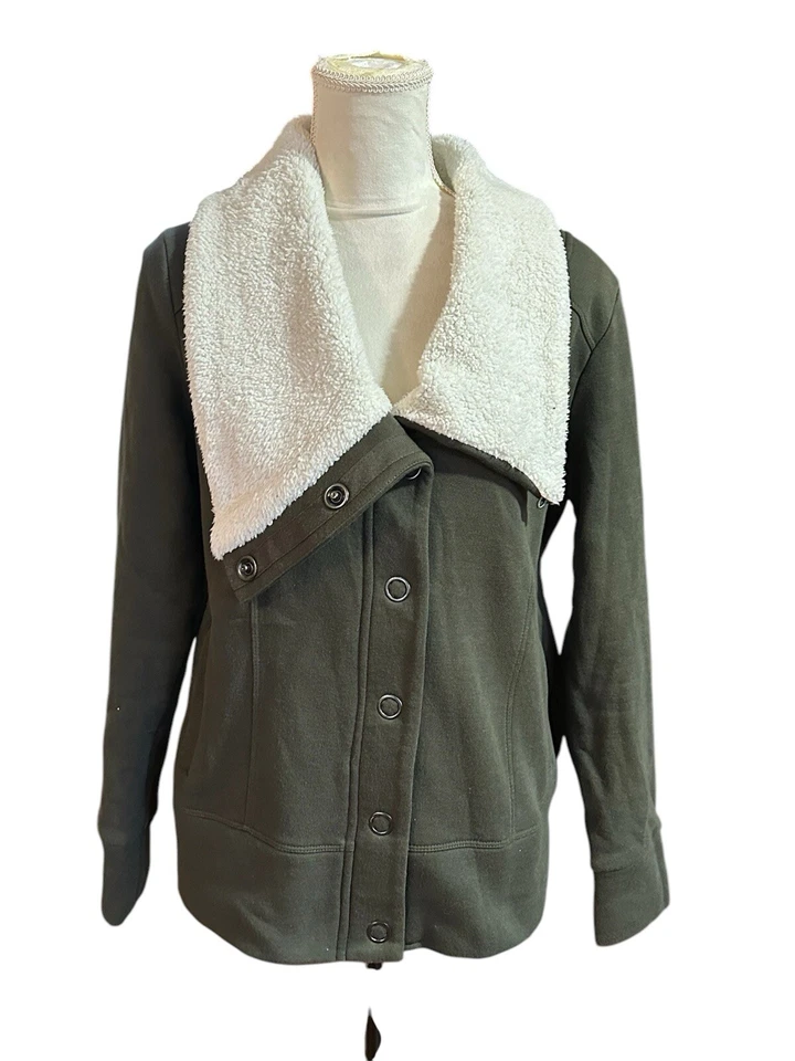 41 Hawthorn Chaqueta Forrada de Vellón Asimétrico Cuello Sherpa Tareas Abrigo Gris M Foto 3 de 4