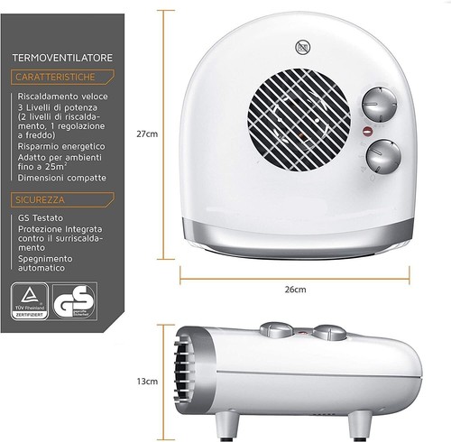 stufa elettrica termoventilatore stufetta moderna compatta 2000W basso consumo - Foto 5 di 5