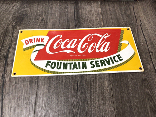 VINTAGE COCA-COLA FOUNTAIN SERVICE PORCELAIN GAS OIL SIGN SODA POP PEPSI COKE - Picture 2 of 10
