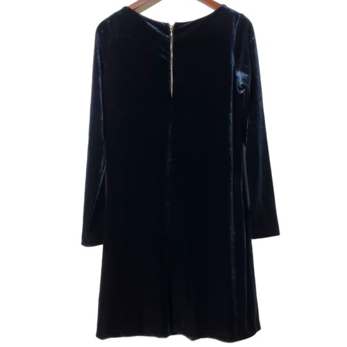 Twiggy London Velvet Dress Size M Dark Blue Midi Long Sleeve Shift Womens - Picture 3 of 8