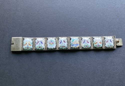 Vintage iranisches persisches Fliesen Panel Armband handbemalt Vögel Hirsch Blumen Nachlass - Bild 7 von 14
