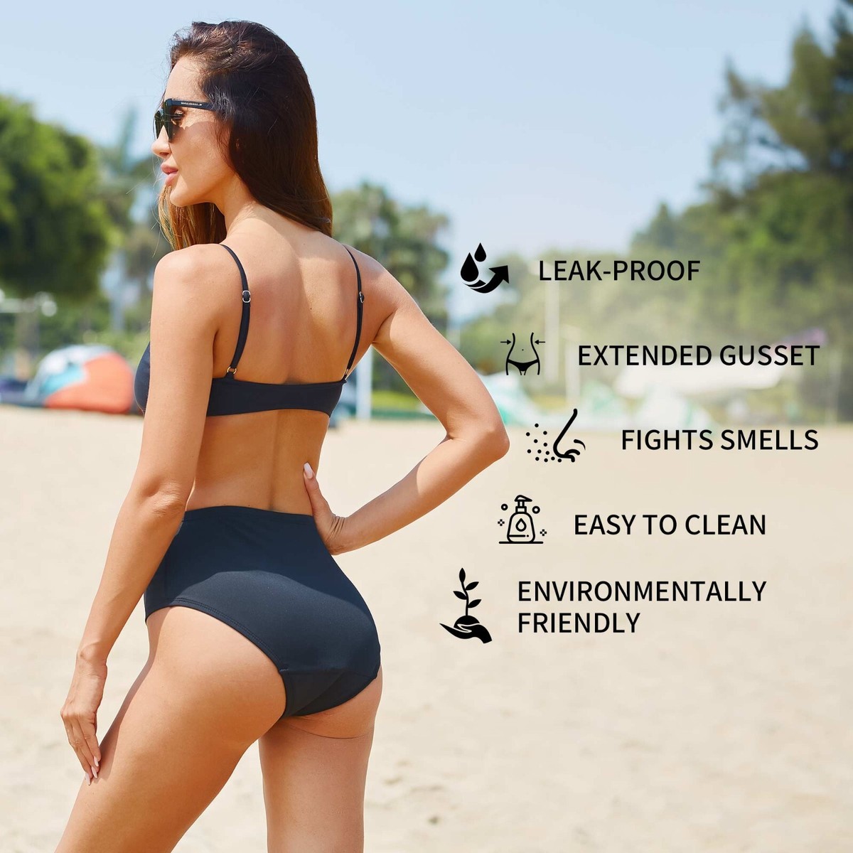 Women Menstrual Period Swimwear Bikini Bottoms High Waisted Bench