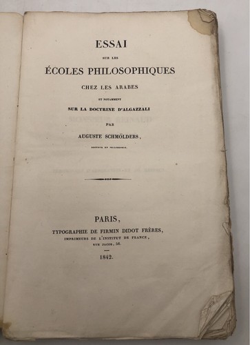 Schmoelders; Ghazzālī Essai sur les ecoles philosophiques chez les Arabe 1842 - Imagen 4 de 12