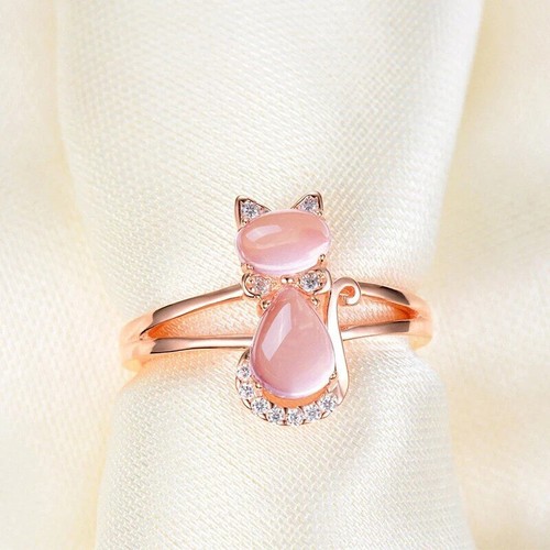 Cat Rose Gold plated Ring Women Zircon Wedding Engagement Ring Sz 6-10 - Picture 5 of 11