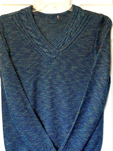 Sweater Pullover V-Neck Long Sleeve Teal Shirt Top Casual Work Light Soft Size M - Picture 23 of 24