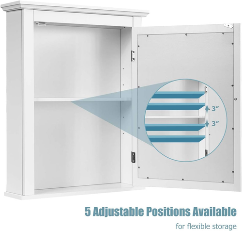 Mirrored Bathroom Cabinet, Wall Mount Wooden Medicine Storage Cabinet W/Single D - Picture 6 of 9