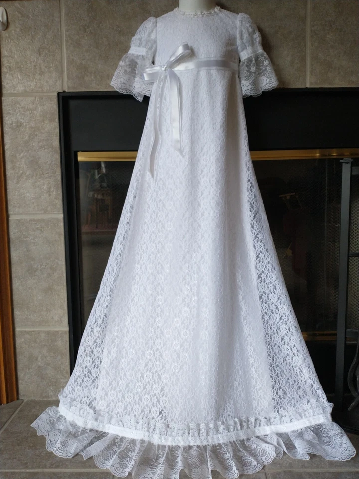 Baby Girl Long Lace Christening Gown Baptism Dress Dedication Outfit 0-3 3-6 M - Image 4 of 4