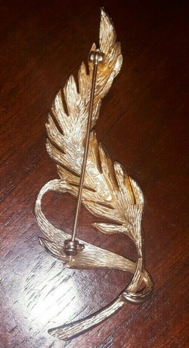 Vintage strukturierte & glatte signierte LEDO 1963 große Blatt Brosche Anstecknadel goldfarben - Bild 5 von 10