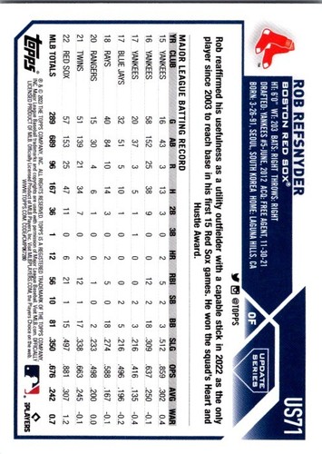 2023 Topps Update Baseball #US71 Rob Refsnyder SN - Picture 2 of 2