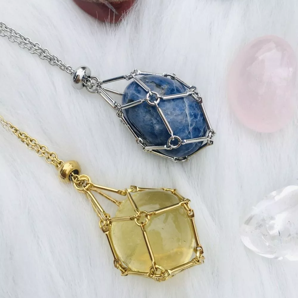 Wire Cage Crystal Holder Necklace