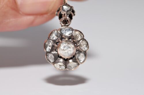 Antique Circa 1900s Ottoman 8k Gold Natural Rose Cut Diamond Earring - Picture 6 of 18