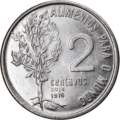 Brazil 2 Centavos Coin | FAO Soy Bean Plant | KM586 | 1975 - 1978 - Picture 3 of 12