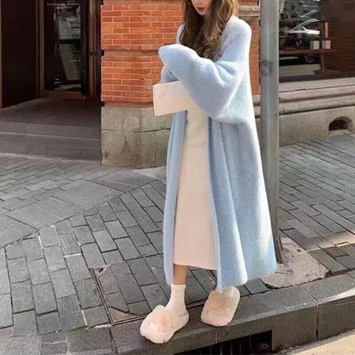 Autumn Winter Faux Mink Fur Knitted Cardigan Women's Loose Long Sweater Jackets - Bild 7 von 25