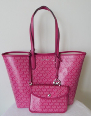 MICHAEL KORS ピンク サコッシュ MICHAEL KORS Signature ELIZA Open Snap LG EW Tote w/ Wallet