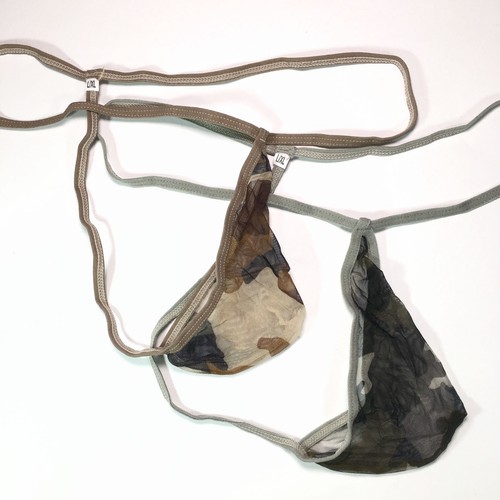 Lo último para hombre N3022A bolsa tanga de cuerda de lágrimas estampados camuflaje malla en C-thru - Imagen 2 de 7
