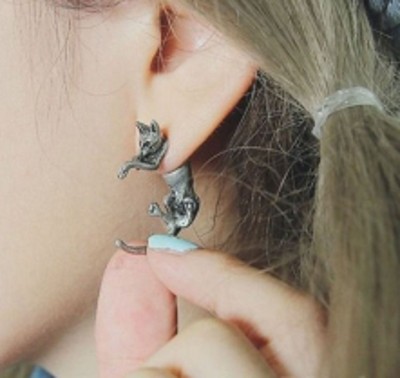 1x Leopard Ear Cuff Stud Earrings Sweep Wrap Vintage Silver Tone Cat slv ECF11