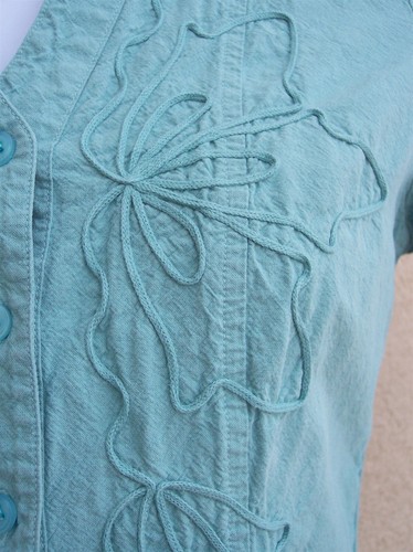 Gretty Zeuger NEW $106 Nuria Cotton blouse shirt size M Soutache Sage Aqua top - Picture 5 of 12