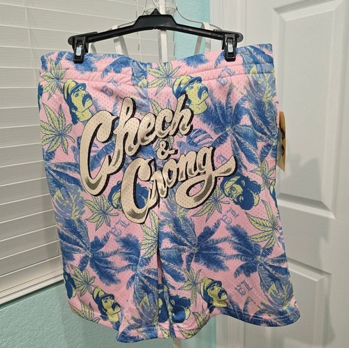Cheech & Chong Unisex Pink/ Blue Tropical Basketball Shorts Sz L and XL - Picture 2 of 6