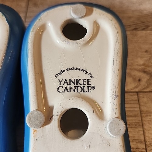 2 Yankee Candle Flip Flop Tea Light Votive Holders Blue Floral Ceramic Party - Picture 7 of 8